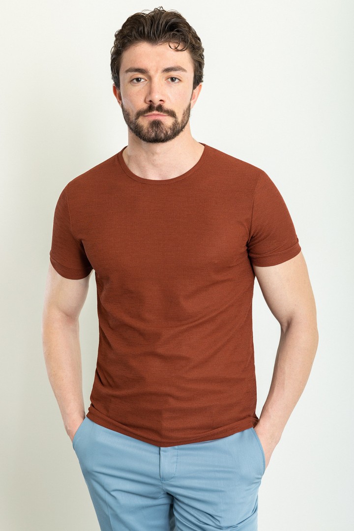 Tile Color Crew Neck Design Casual Men's Cotton T Shirt