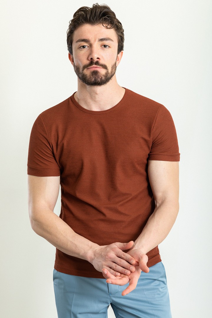 Tile Color Crew Neck Design Casual Men's Cotton T Shirt