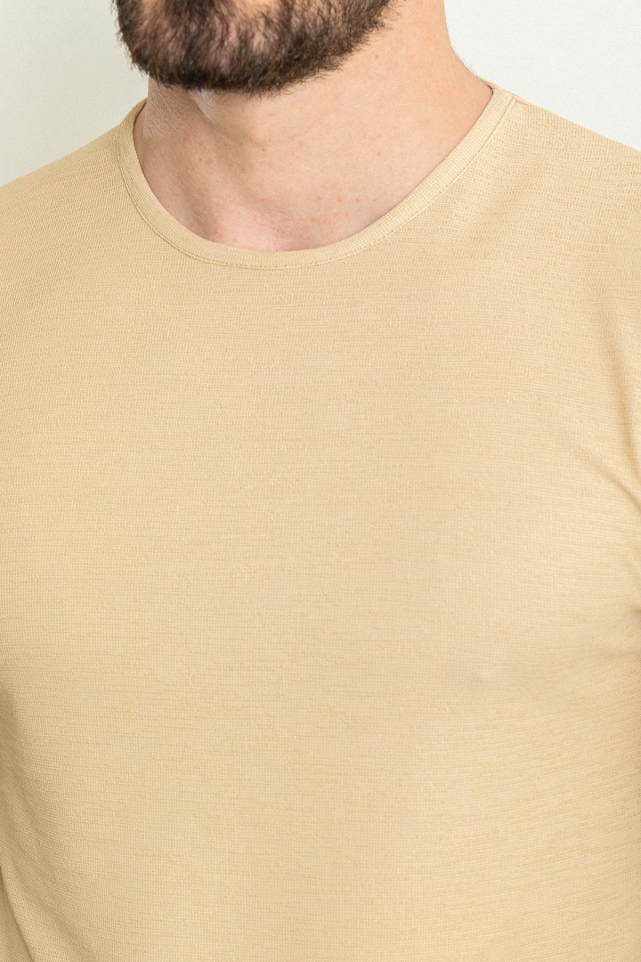 Beige Color Crew Neck Design Casual Men's Cotton T Shirt
