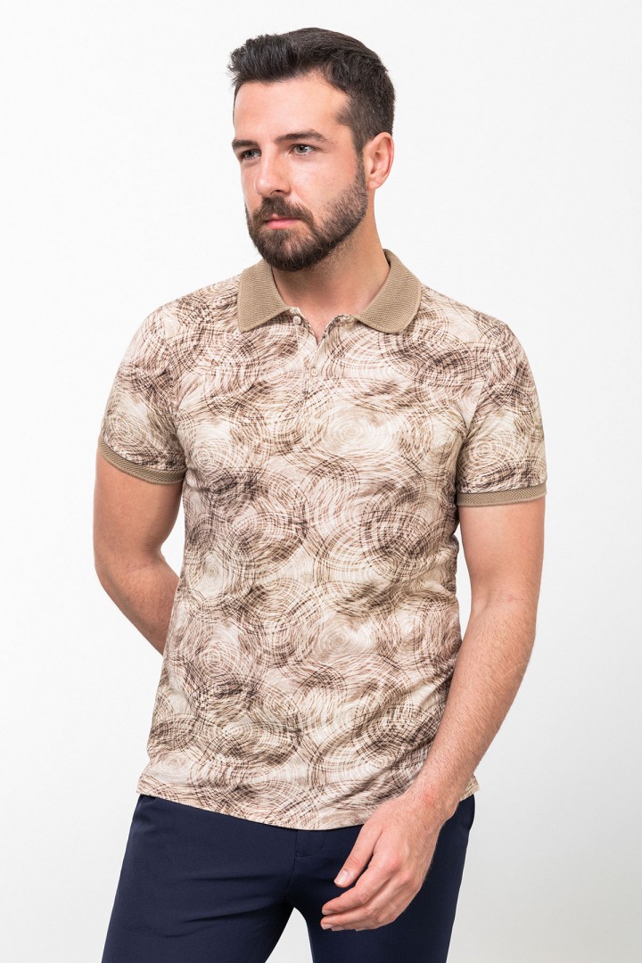 Brown Color Figured And Polo Collar Design Casual Cotton Men's Tshirt