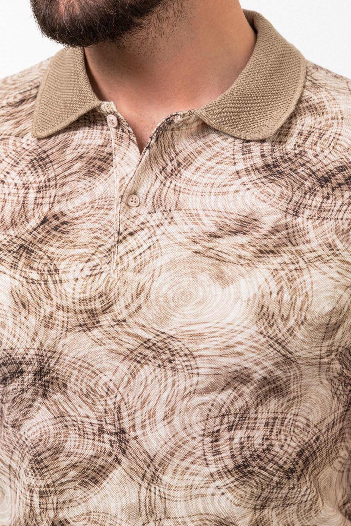 Brown Color Figured And Polo Collar Design Casual Cotton Men's Tshirt
