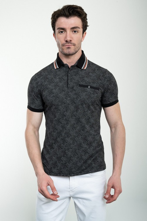 Black Color Figured Design Casual Men's Tshirt