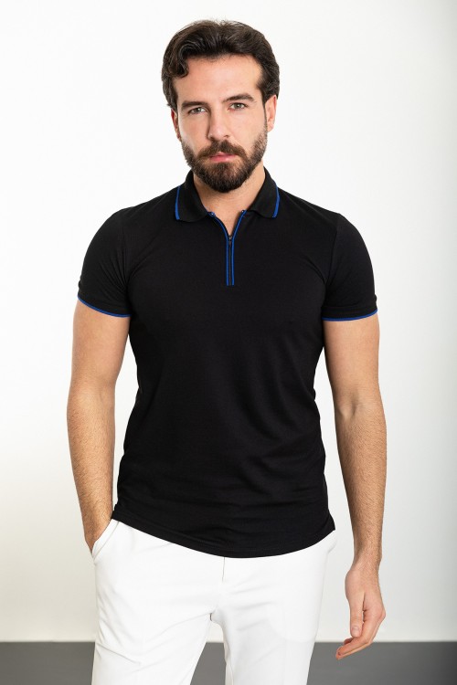 Black Color Shirt Collar Casual Men's Polo Tshirt
