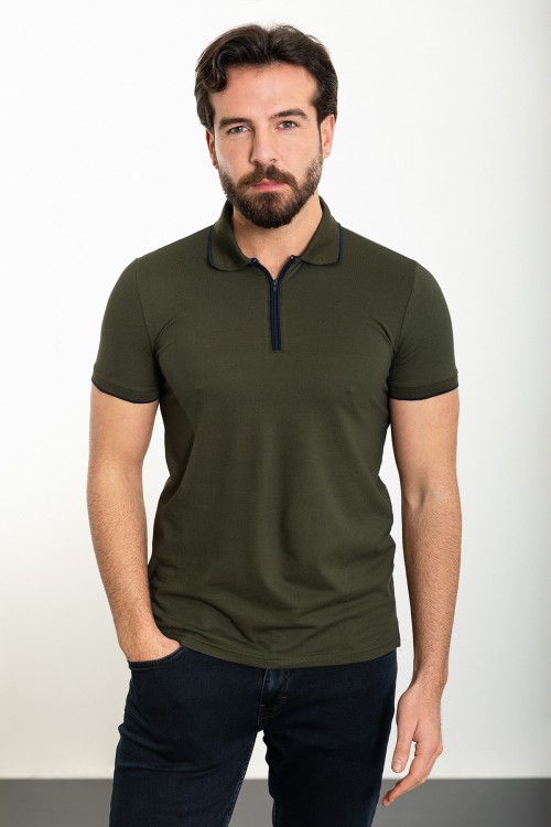 Khaki Color Shirt Collar Casual Men's Polo Tshirt