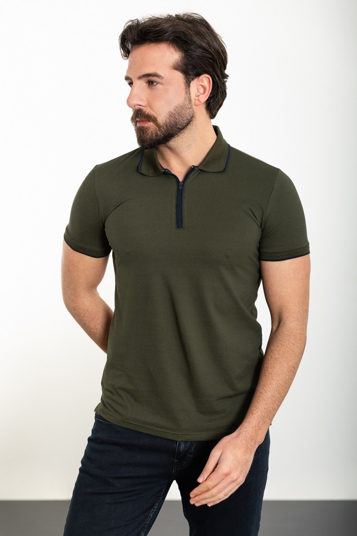 Khaki Color Shirt Collar Casual Men's Polo Tshirt