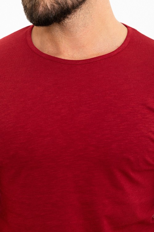 Claret Red Color Crewn Neck Design Casual Cotton Men's Tshirt