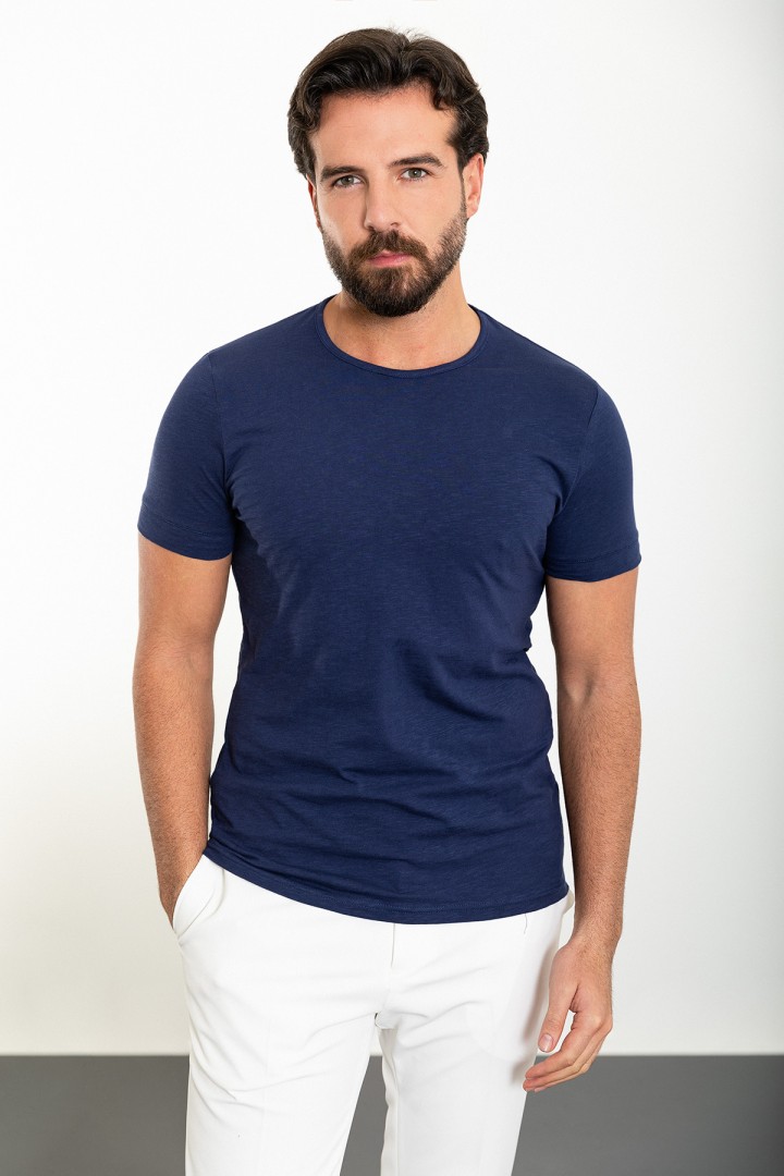 Dark Blue Color Crewn Neck Design Casual Cotton Men's Tshirt