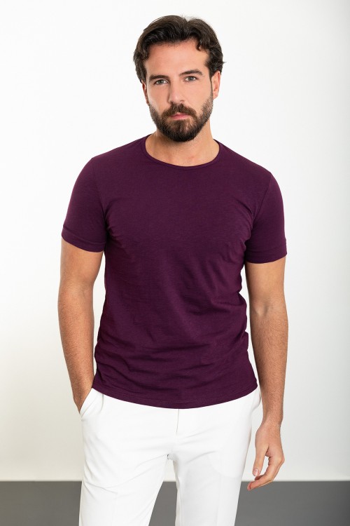 Purple Color Crewn Neck Design Casual Cotton Men's Tshirt