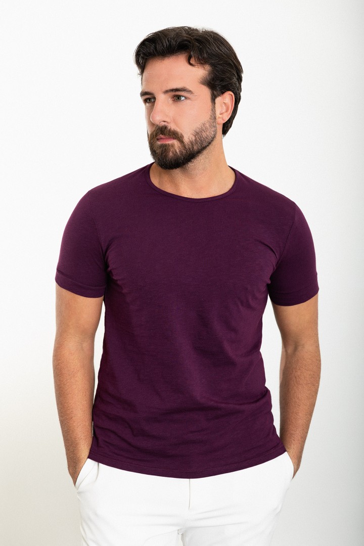 Purple Color Crewn Neck Design Casual Cotton Men's Tshirt