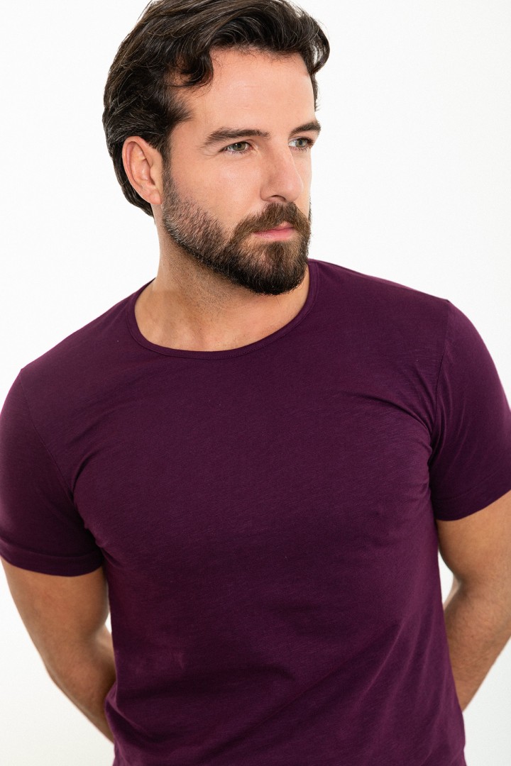 Purple Color Crewn Neck Design Casual Cotton Men's Tshirt