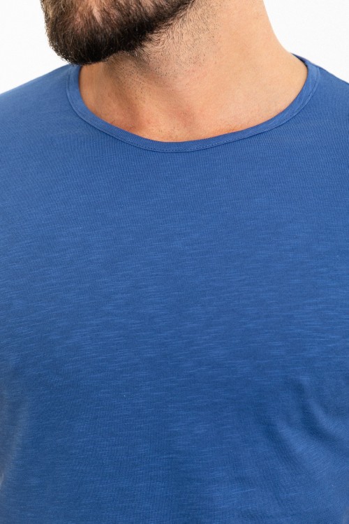 Sax Color Crewn Neck Design Casual Cotton Men's Tshirt