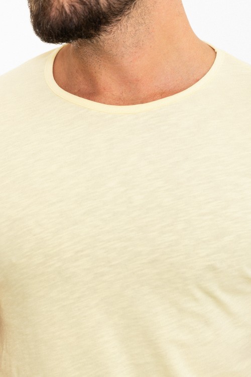 Yellow Color Crewn Neck Design Casual Cotton Men's Tshirt