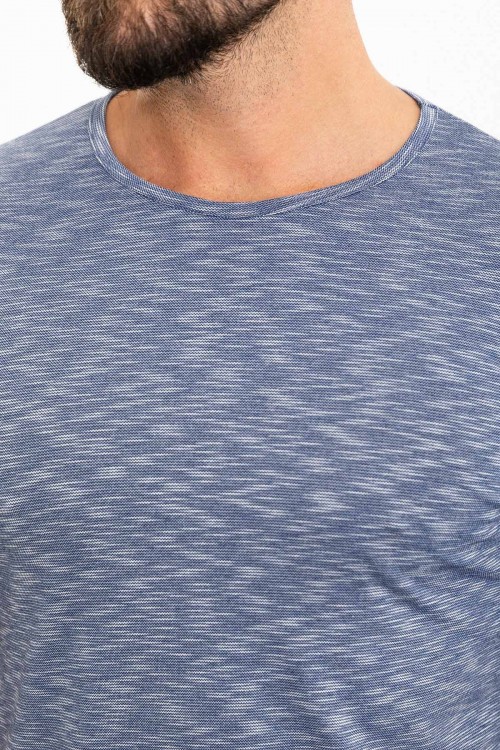 Dark Blue Color Dobby Design Casual Cotton Men's Tshirt