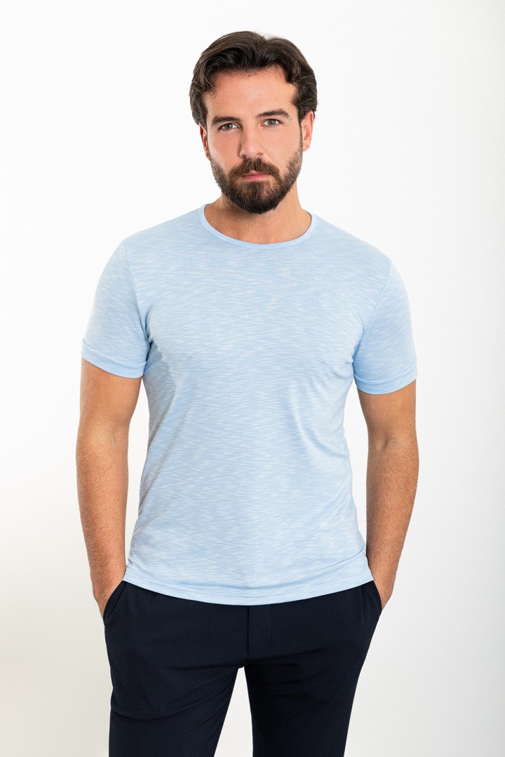 Blue Color Dobby Design Casual Cotton Men's Tshirt