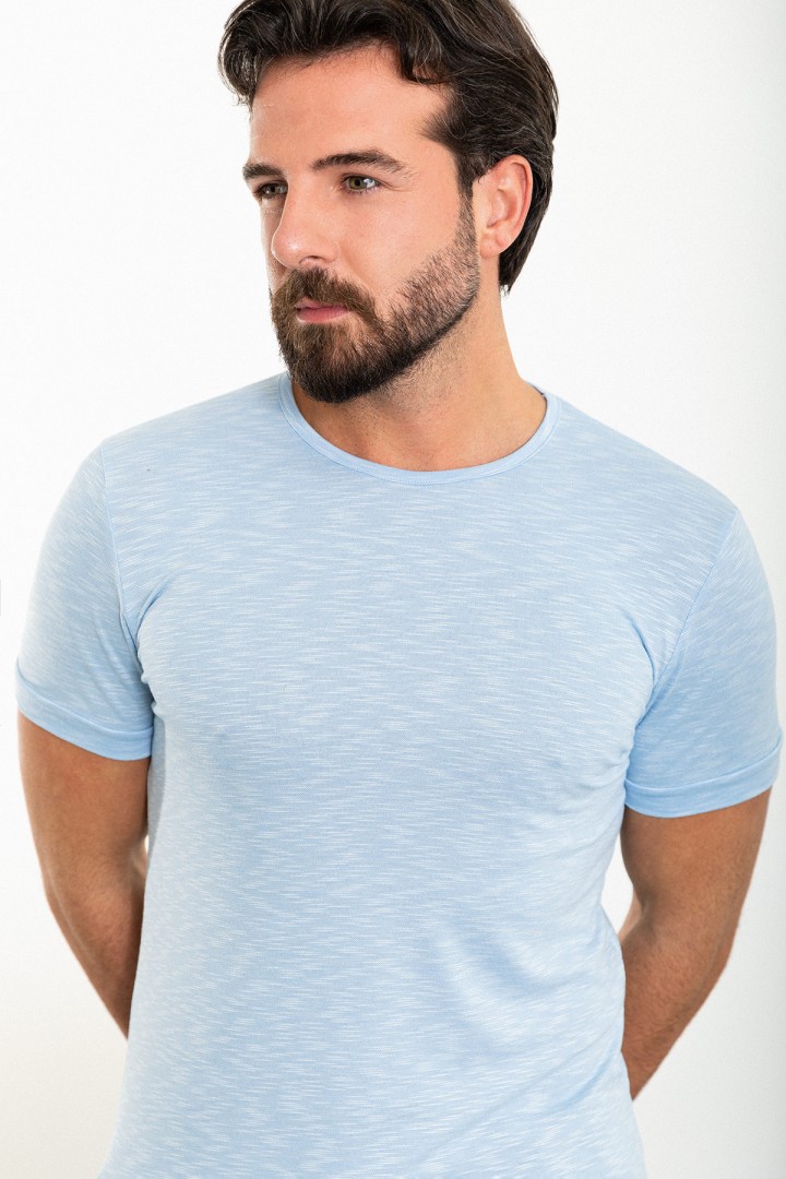Blue Color Dobby Design Casual Cotton Men's Tshirt