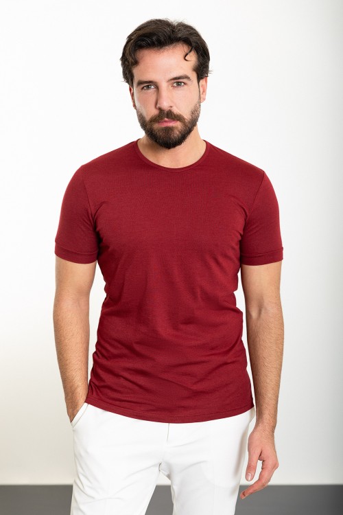 Claret Red Color Crew Neck Design Classic Men's Tshirt