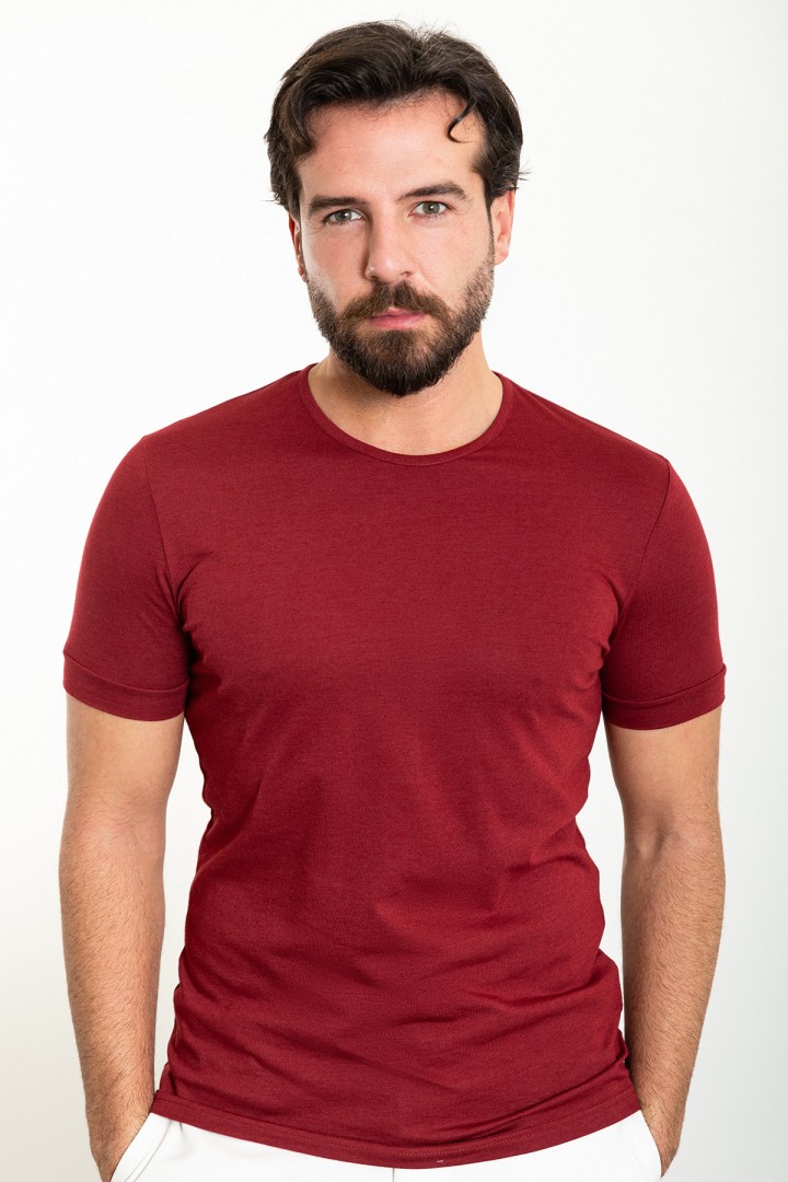 Claret Red Color Crew Neck Design Classic Men's Tshirt