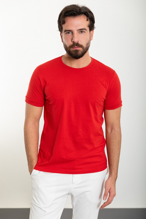 Red Color Crew Neck Design Classic Men's Tshirt