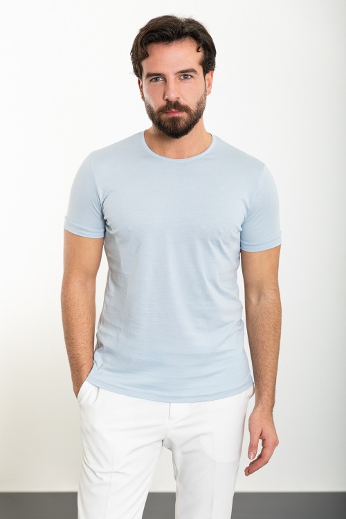 Blue Color Crew Neck Design Classic Men's Tshirt
