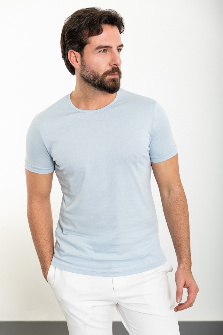 Blue Color Crew Neck Design Classic Men's Tshirt
