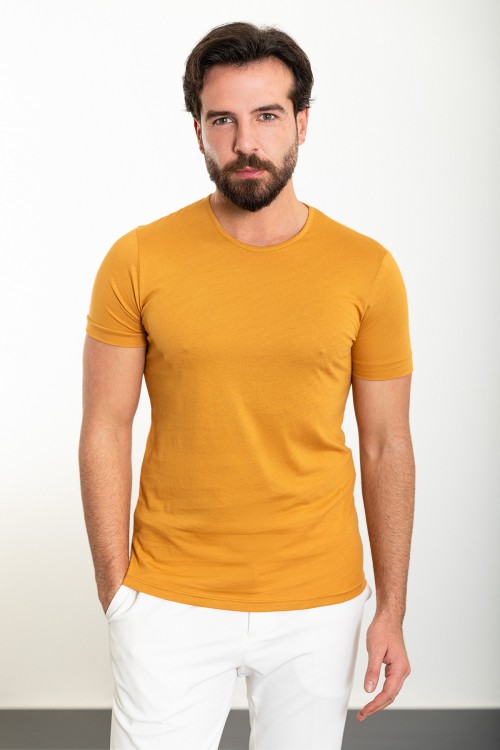 Mustard Color Crew Neck Design Classic Men's Tshirt