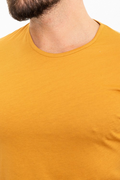 Mustard Color Crew Neck Design Classic Men's Tshirt