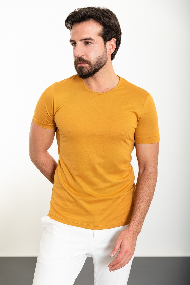 Mustard Color Crew Neck Design Classic Men's Tshirt