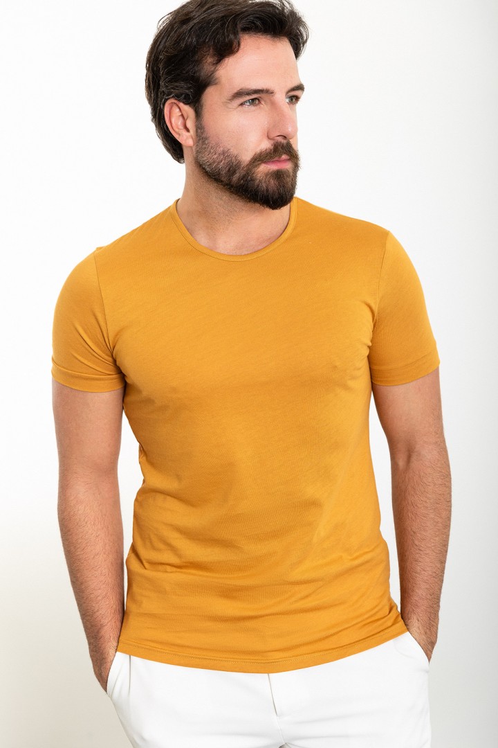 Mustard Color Crew Neck Design Classic Men's Tshirt