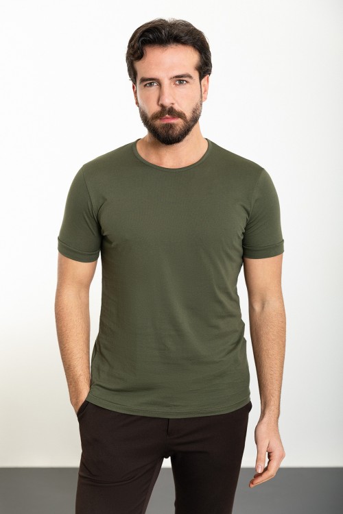Khaki Color Crew Neck Design Classic Men's Tshirt