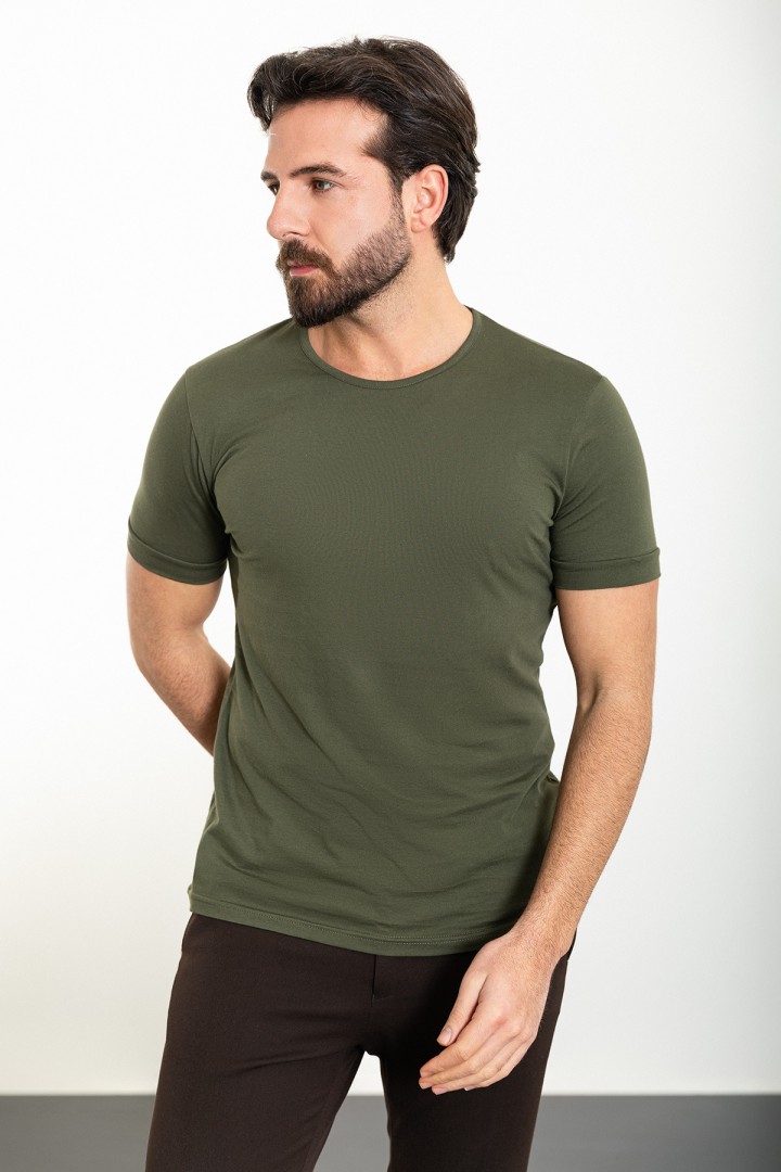 Khaki Color Crew Neck Design Classic Men's Tshirt