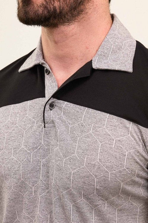 Grey Color Figured Design Casual Polo Tshirt
