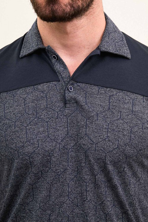 Dark Blue Color Figured Design Casual Polo Tshirt