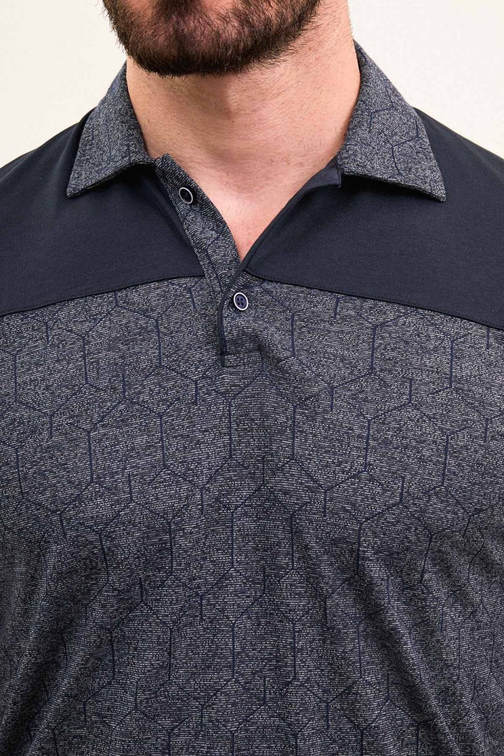 Dark Blue Color Figured Design Casual Polo Tshirt