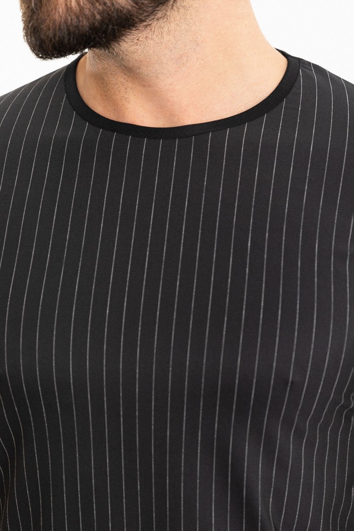 Black Color Striped Design Casual Cotton Men's Tshirt