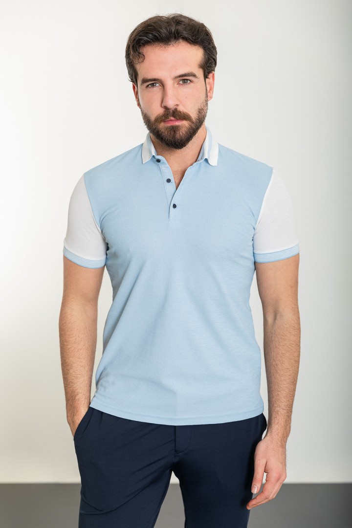 Blue Color Shirt Collar Design Casual Cotton Men's Polo Tshirt