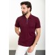 Claret Red Color Zippered Design Casual Men's Tshirt