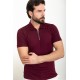 Claret Red Color Zippered Design Casual Men's Tshirt