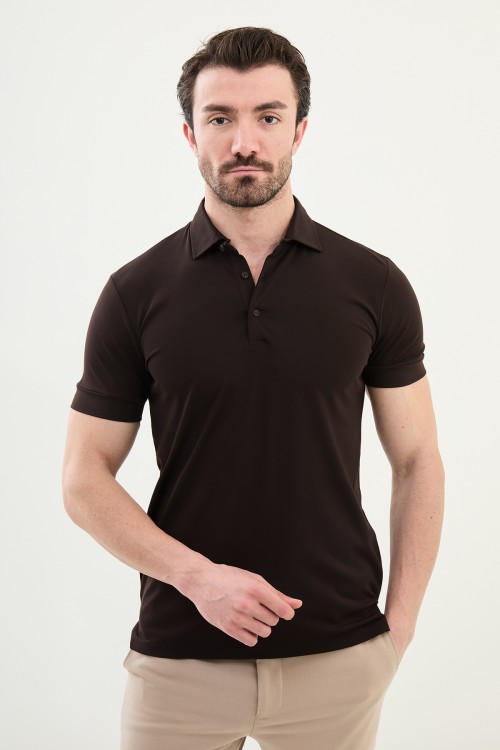 Brown Color Classic Shirt Collar Men's T Shirt