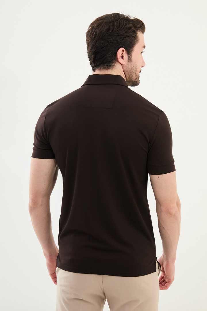 Brown Color Classic Shirt Collar Men's T Shirt