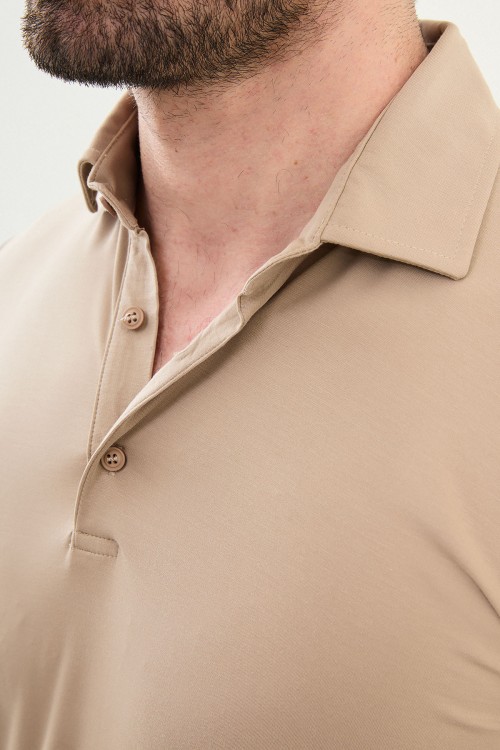 Beige Color Classic Shirt Collar Men's T Shirt