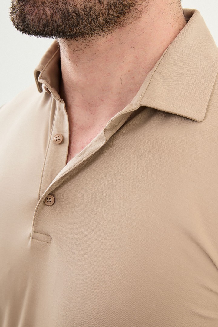 Beige Color Classic Shirt Collar Men's T Shirt
