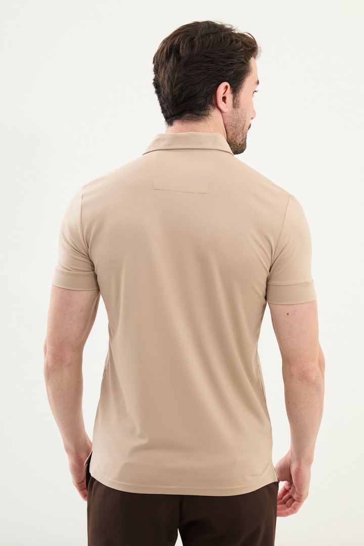 Beige Color Classic Shirt Collar Men's T Shirt
