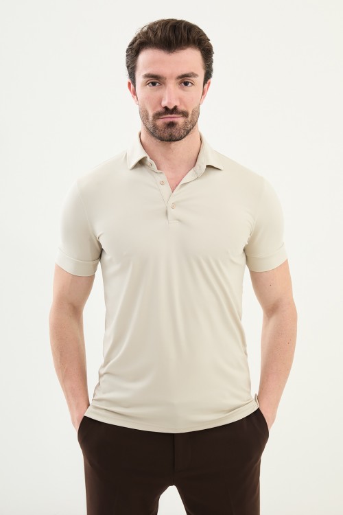 Stone Color Classic Shirt Collar Men's T Shirt