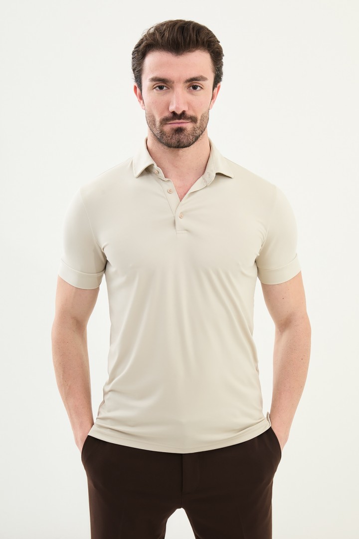 Stone Color Classic Shirt Collar Men's T Shirt