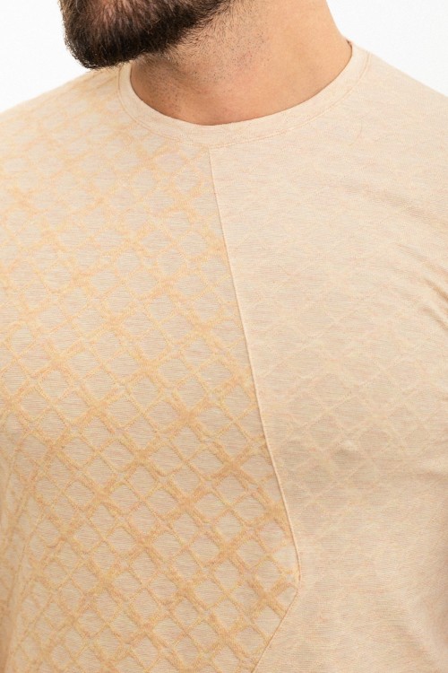Camel Color Double Sided Figured Design Casual Men's Tshirt