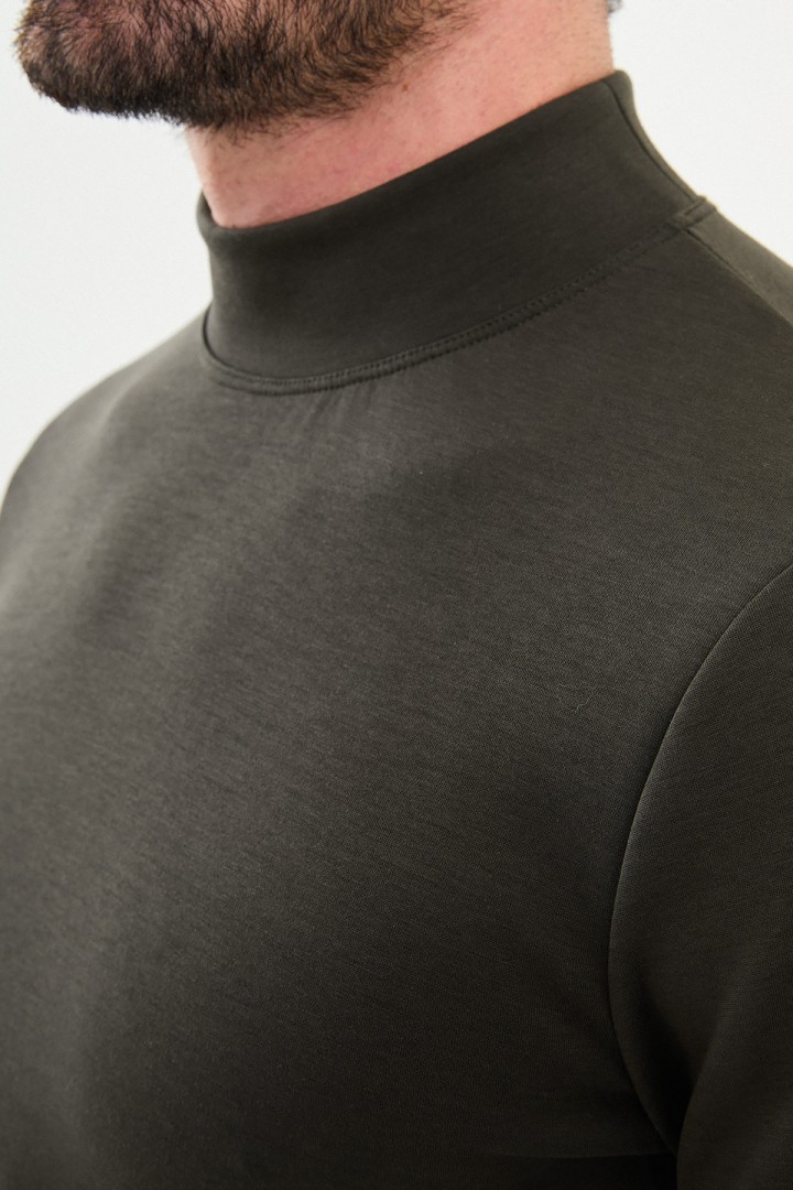 Khaki Color Mock Turtleneck Design Classic Men's Tshirt