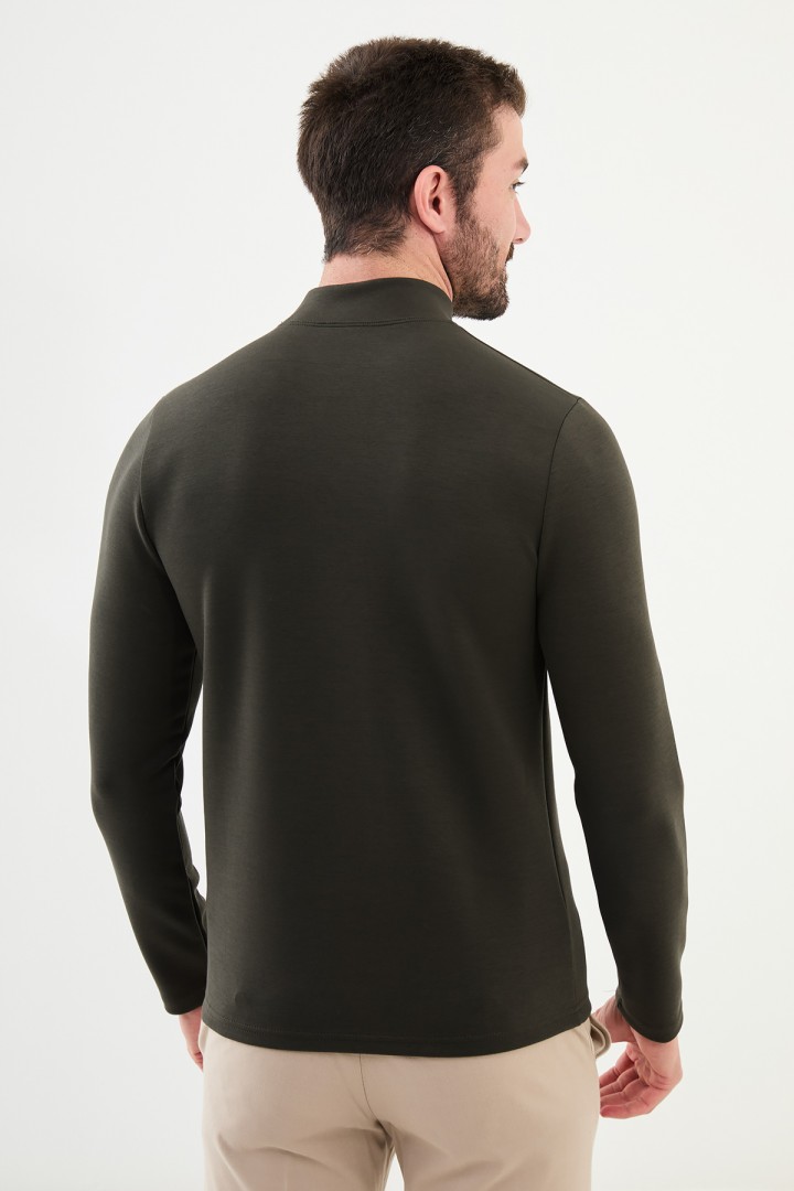 Khaki Color Mock Turtleneck Design Classic Men's Tshirt