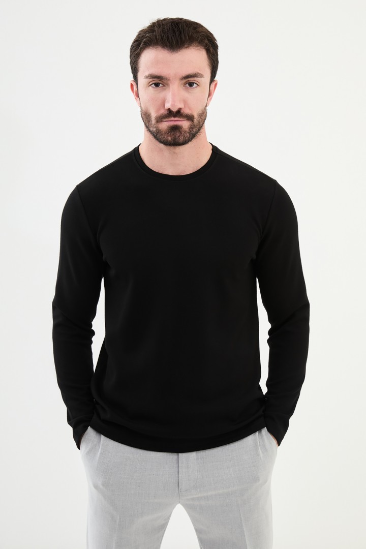 Black Color Casual Crew Neck Men's Sweatshirt