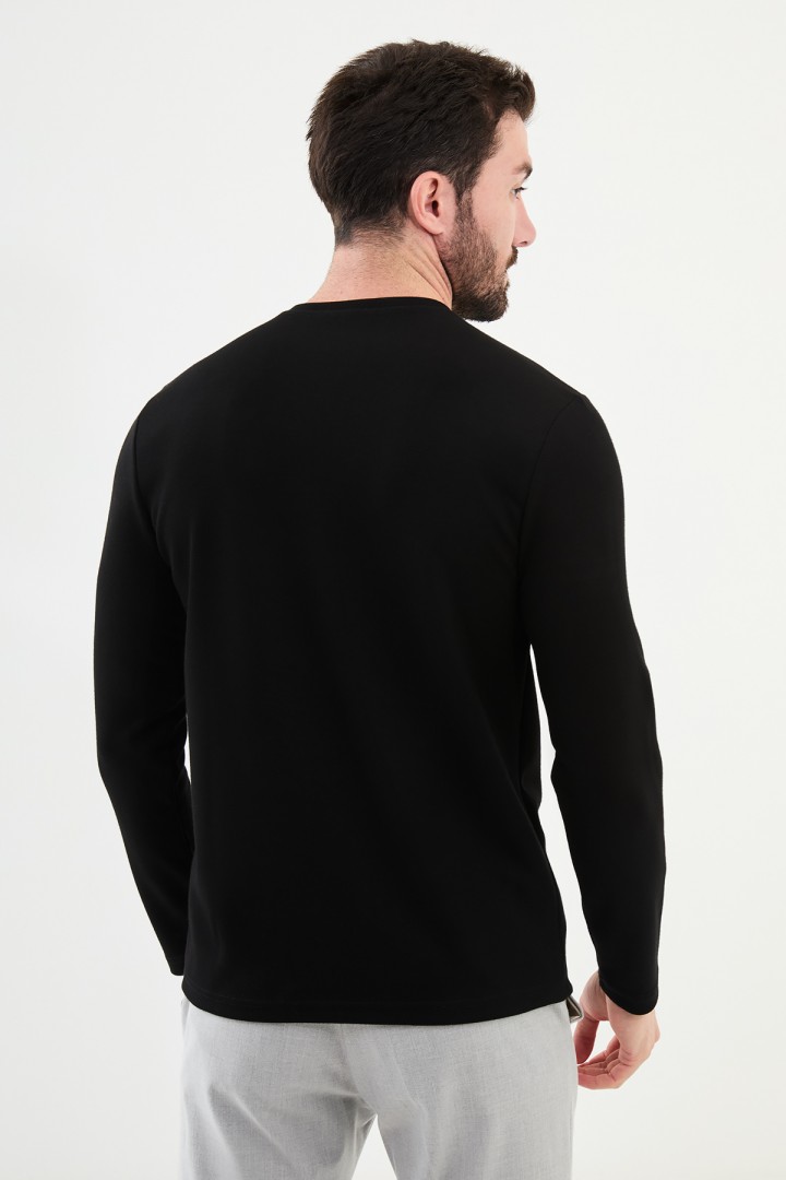 Black Color Casual Crew Neck Men's Sweatshirt