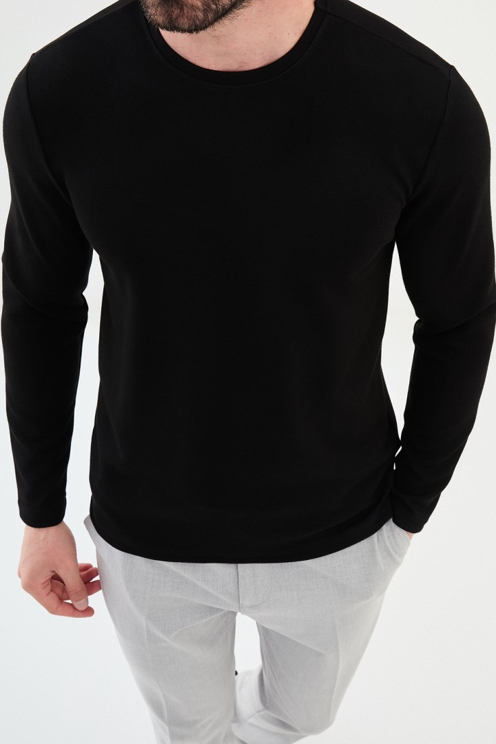 Black Color Casual Crew Neck Men's Sweatshirt